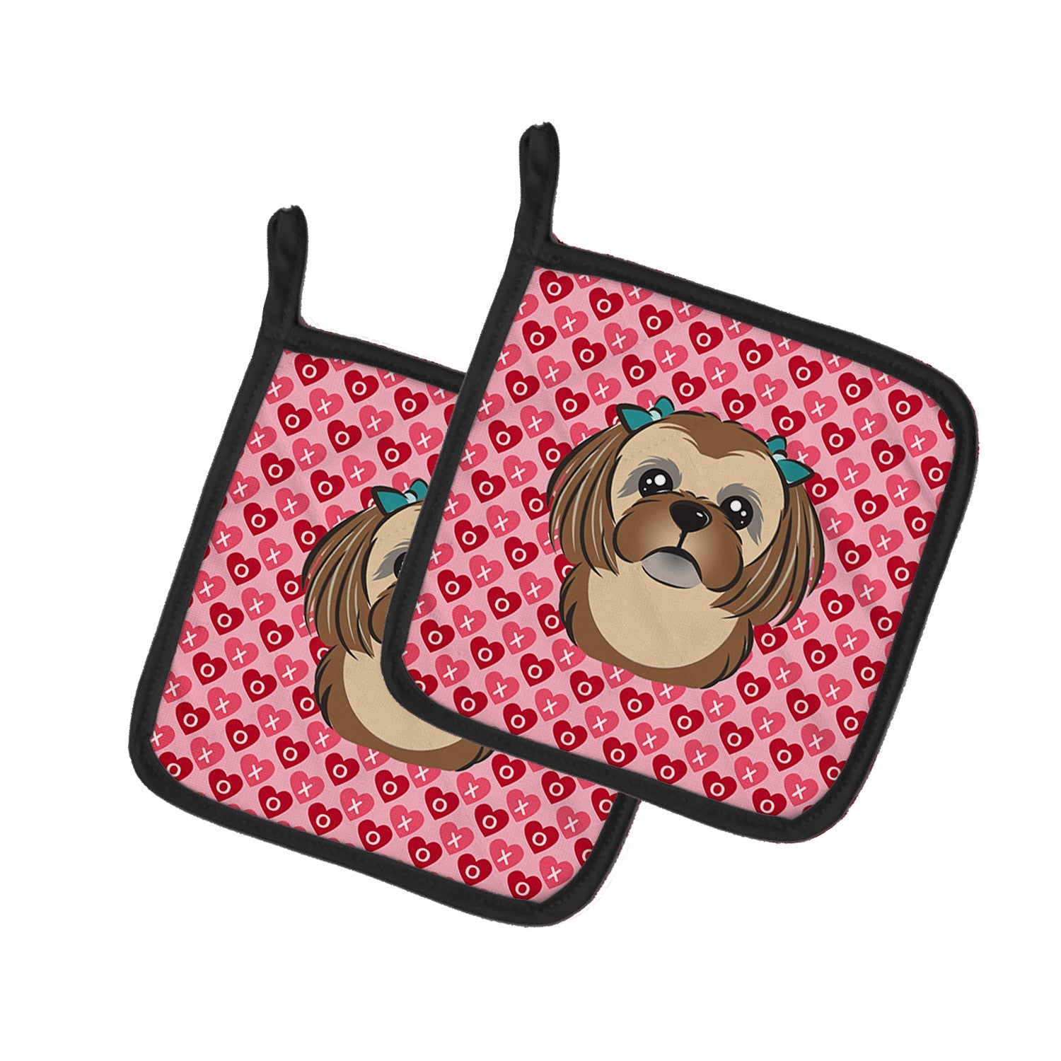 Chocolate Brown Shih Tzu Pot Holder Set of 2 Heat Resistant Quilted Hot Pads 7.5 x 7.5 Inch, Insulated Kitchen Trivets for Cooking & Baking