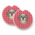 Gray Silver Shih Tzu Set of 2 Cup Holder Car Coasters Absorbent Round Sandstone Coasters Gifts for Men or Women, 2.5, Multicolor