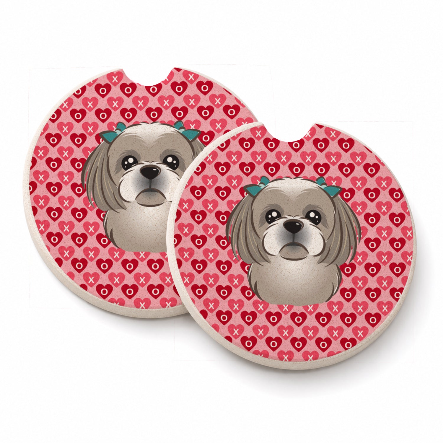 Gray Silver Shih Tzu Set of 2 Cup Holder Car Coasters Absorbent Round Sandstone Coasters Gifts for Men or Women, 2.5, Multicolor