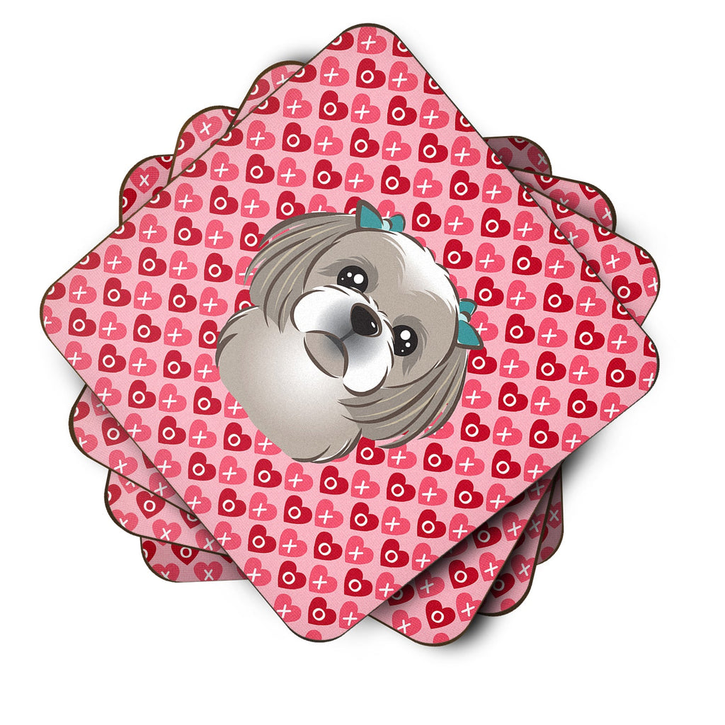 Gray Silver Shih Tzu Foam Coasters Set of 4 Cup Coasters for Indoor Outdoor, Tabletop Protection, Anti Slip, Mouse pad Material