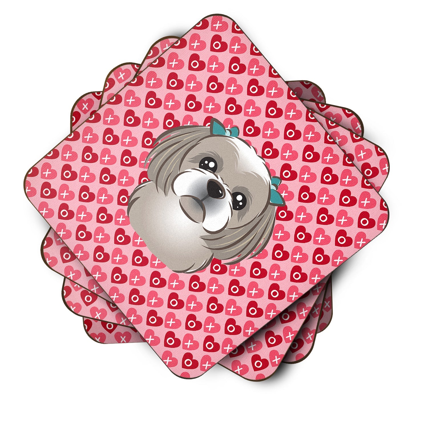 Gray Silver Shih Tzu Foam Coasters Set of 4 Cup Coasters for Indoor Outdoor, Tabletop Protection, Anti Slip, Mouse pad Material