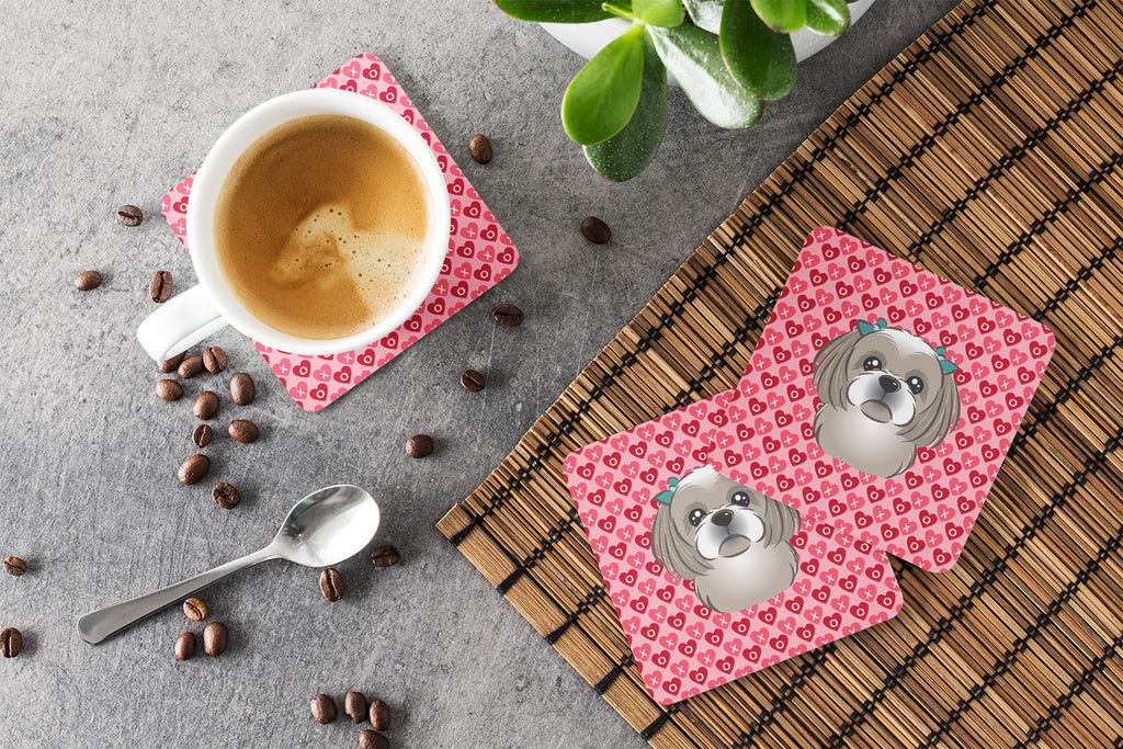 Gray Silver Shih Tzu Foam Coasters Set of 4 Cup Coasters for Indoor Outdoor, Tabletop Protection, Anti Slip, Mouse pad Material