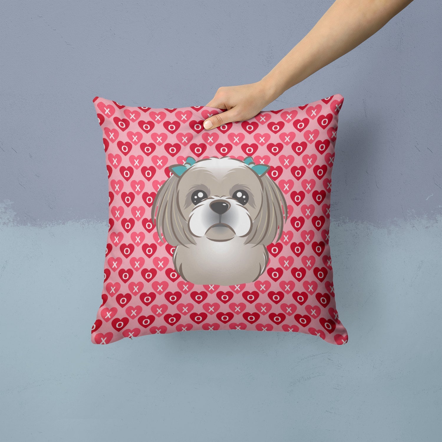 Gray Silver Shih Tzu Decorative Throw Pillow 14x14 Indoor Outdoor Accent Cushion, Fabric Cover with Insert for Sofa, Bed, Porch & Living Room