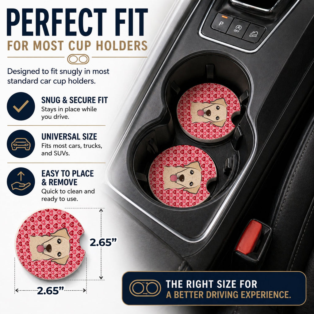 Golden Retriever Set of 2 Cup Holder Car Coasters Absorbent Round Sandstone Coasters Gifts for Men or Women, 2.5, Multicolor