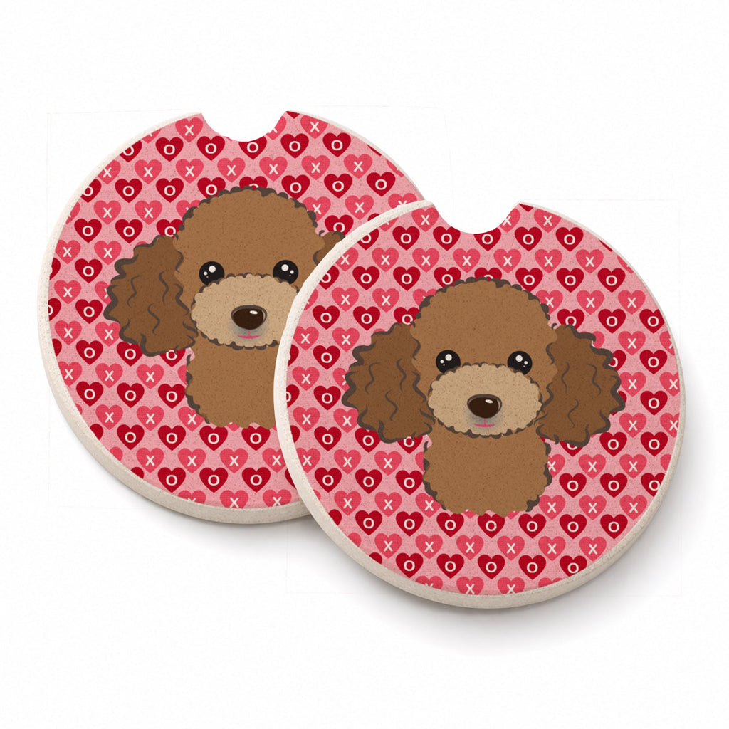 Chocolate Brown Poodle Set of 2 Cup Holder Car Coasters Absorbent Round Sandstone Coasters Gifts for Men or Women, 2.5, Multicolor