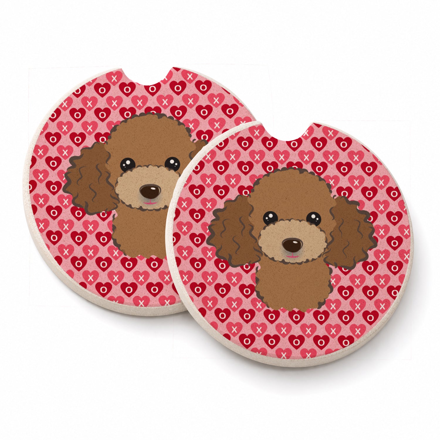 Chocolate Brown Poodle Set of 2 Cup Holder Car Coasters Absorbent Round Sandstone Coasters Gifts for Men or Women, 2.5, Multicolor