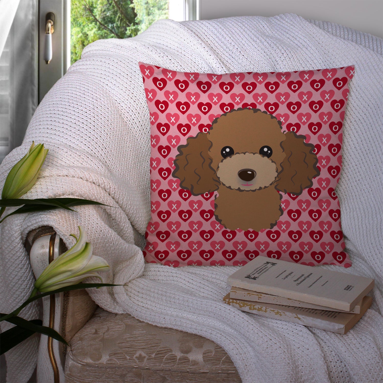 Chocolate Brown Poodle Decorative Throw Pillow 14x14 Indoor Outdoor Accent Cushion, Fabric Cover with Insert for Sofa, Bed, Porch & Living Room