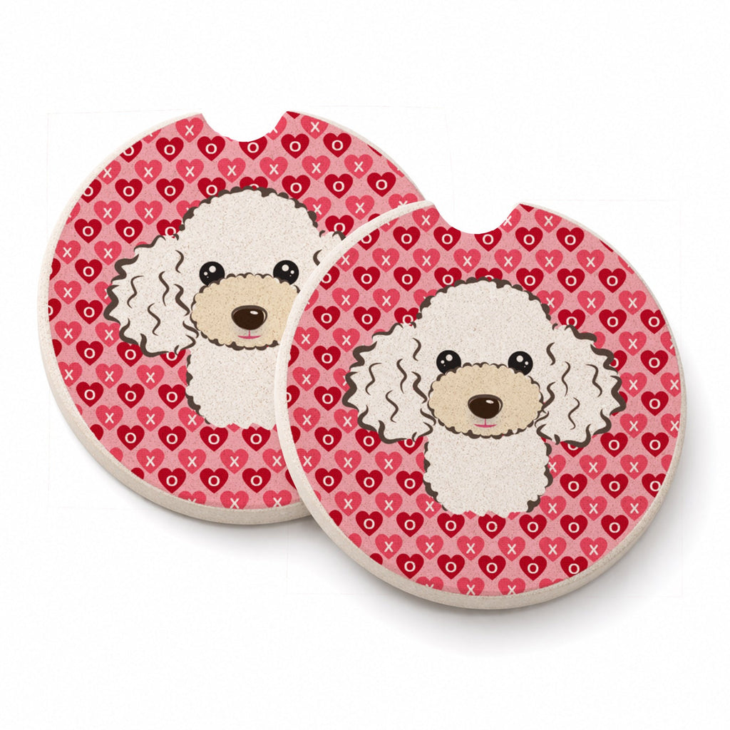 White Poodle Set of 2 Cup Holder Car Coasters Absorbent Round Sandstone Coasters Gifts for Men or Women, 2.5, Multicolor