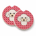 White Poodle Set of 2 Cup Holder Car Coasters Absorbent Round Sandstone Coasters Gifts for Men or Women, 2.5, Multicolor
