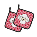 White Poodle Pot Holder Set of 2 Heat Resistant Quilted Hot Pads 7.5 x 7.5 Inch, Insulated Kitchen Trivets for Cooking & Baking