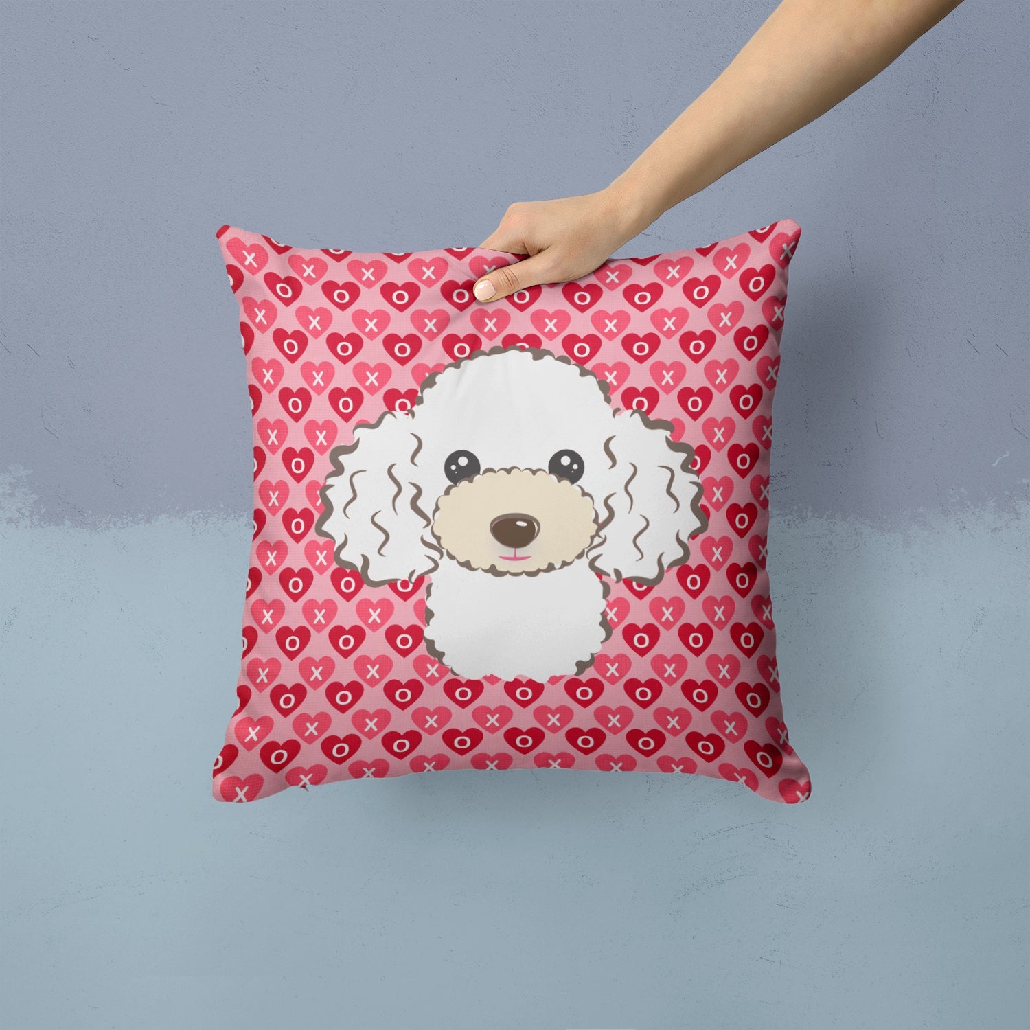 White Poodle Decorative Throw Pillow 14x14 Indoor Outdoor Accent Cushion, Fabric Cover with Insert for Sofa, Bed, Porch & Living Room