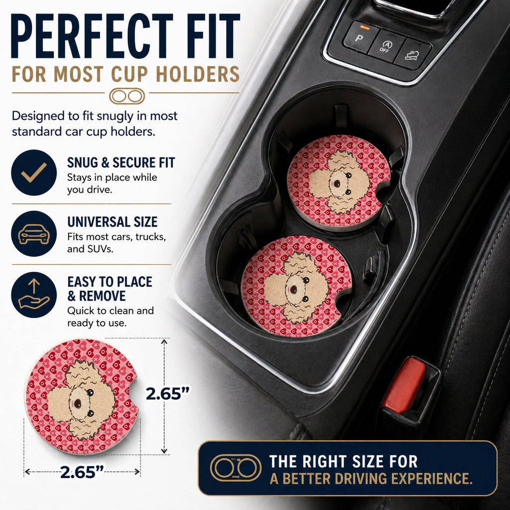 Buff Poodle Set of 2 Cup Holder Car Coasters Absorbent Round Sandstone Coasters Gifts for Men or Women, 2.5, Multicolor