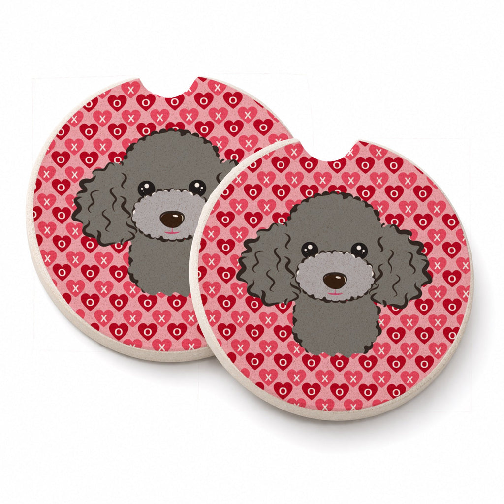 Silver Gray Poodle Set of 2 Cup Holder Car Coasters Absorbent Round Sandstone Coasters Gifts for Men or Women, 2.5, Multicolor