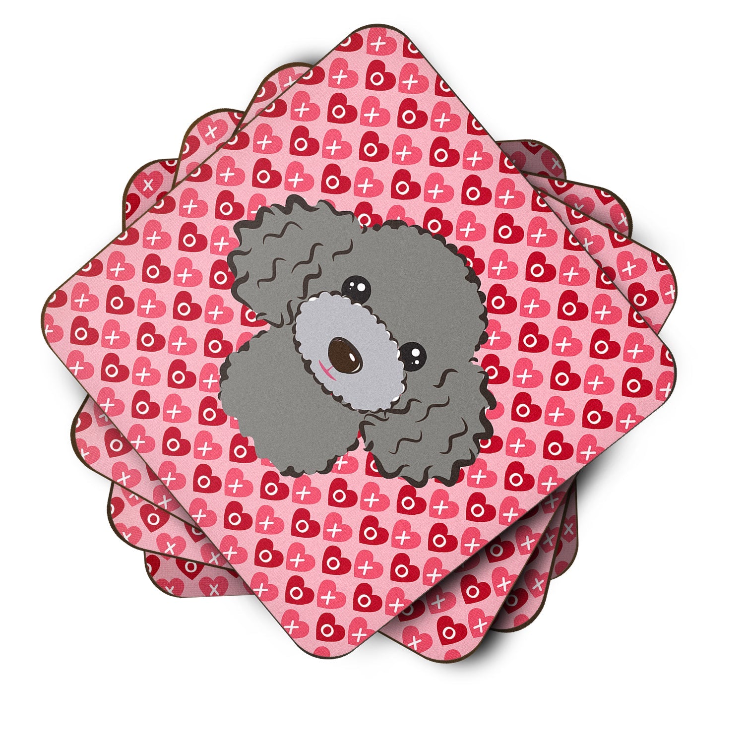 Silver Gray Poodle Foam Coasters Set of 4 Cup Coasters for Indoor Outdoor, Tabletop Protection, Anti Slip, Mouse pad Material