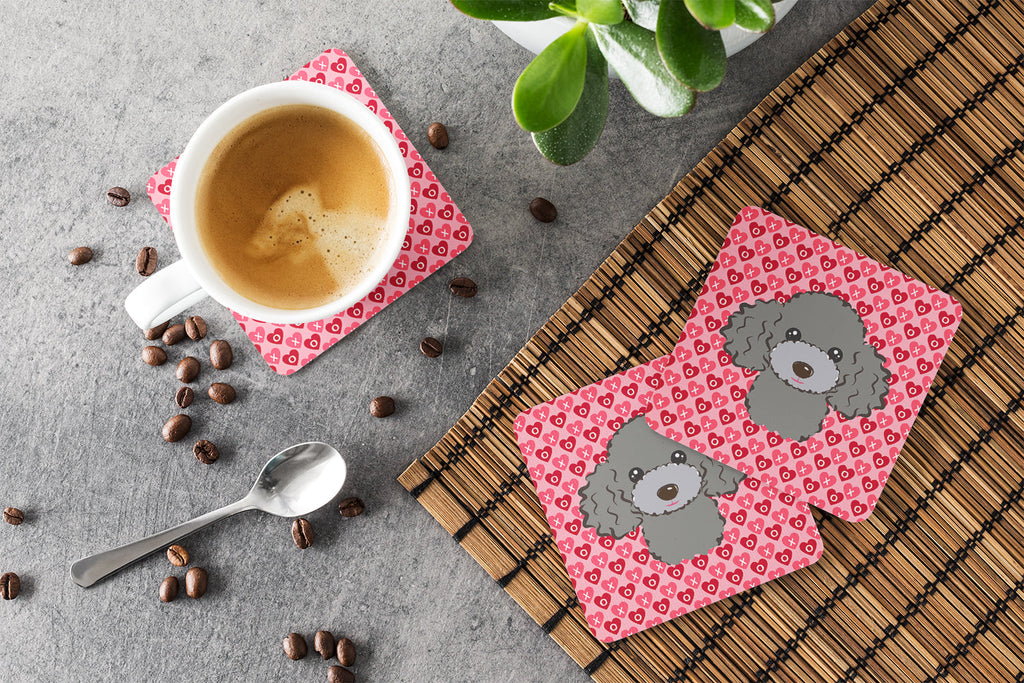 Silver Gray Poodle Foam Coasters Set of 4 Cup Coasters for Indoor Outdoor, Tabletop Protection, Anti Slip, Mouse pad Material