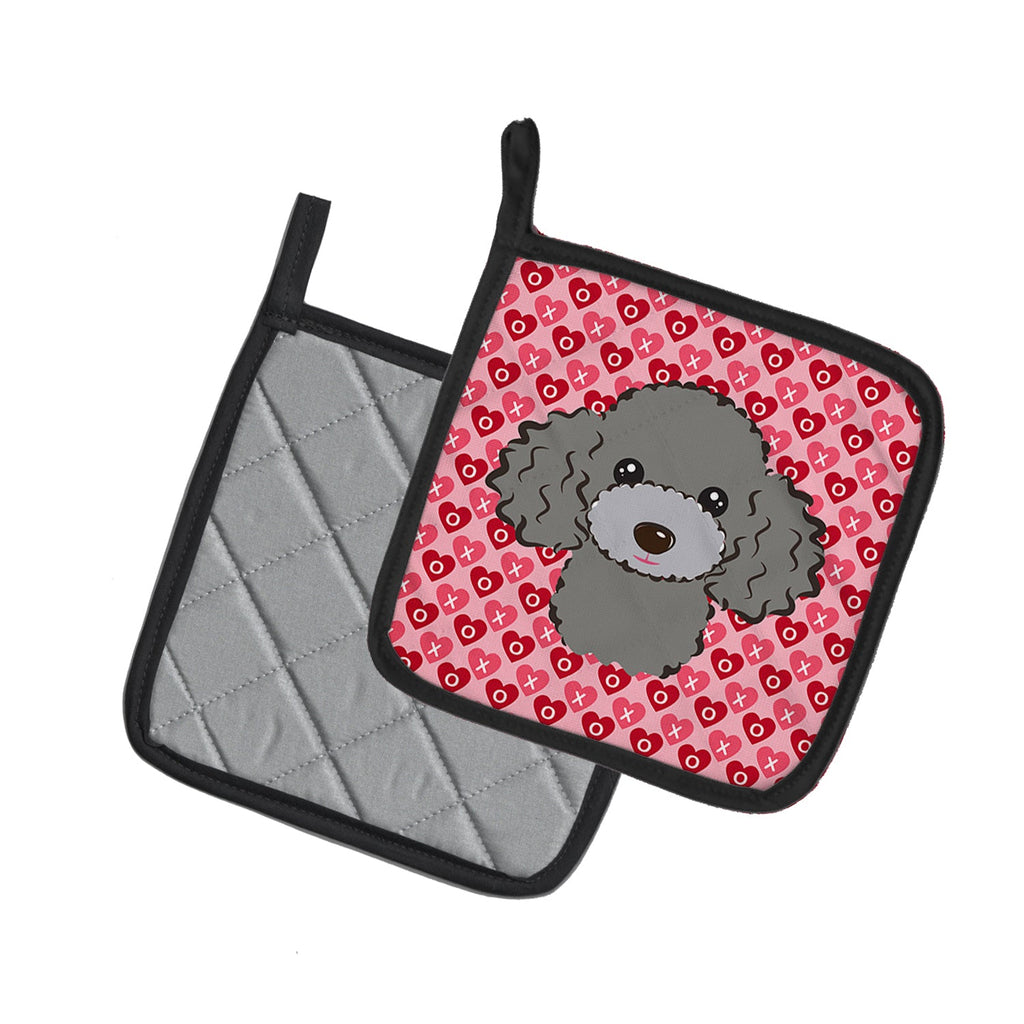Silver Gray Poodle Pot Holder Set of 2 Heat Resistant Quilted Hot Pads 7.5 x 7.5 Inch, Insulated Kitchen Trivets for Cooking & Baking