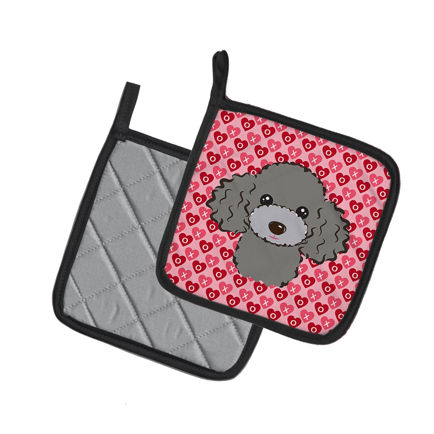 Silver Gray Poodle Pot Holder Set of 2 Heat Resistant Quilted Hot Pads 7.5 x 7.5 Inch, Insulated Kitchen Trivets for Cooking & Baking