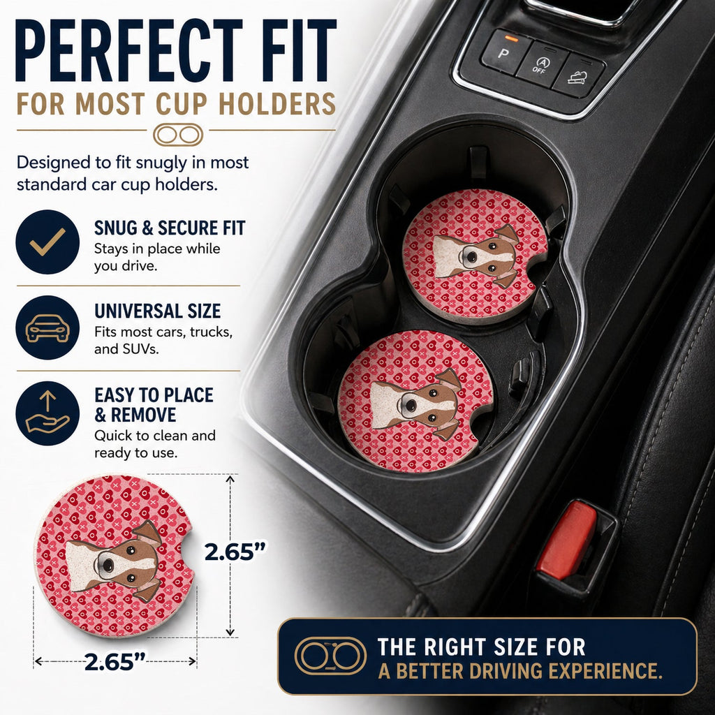 Jack Russell Terrier Set of 2 Cup Holder Car Coasters Absorbent Round Sandstone Coasters Gifts for Men or Women, 2.5, Multicolor