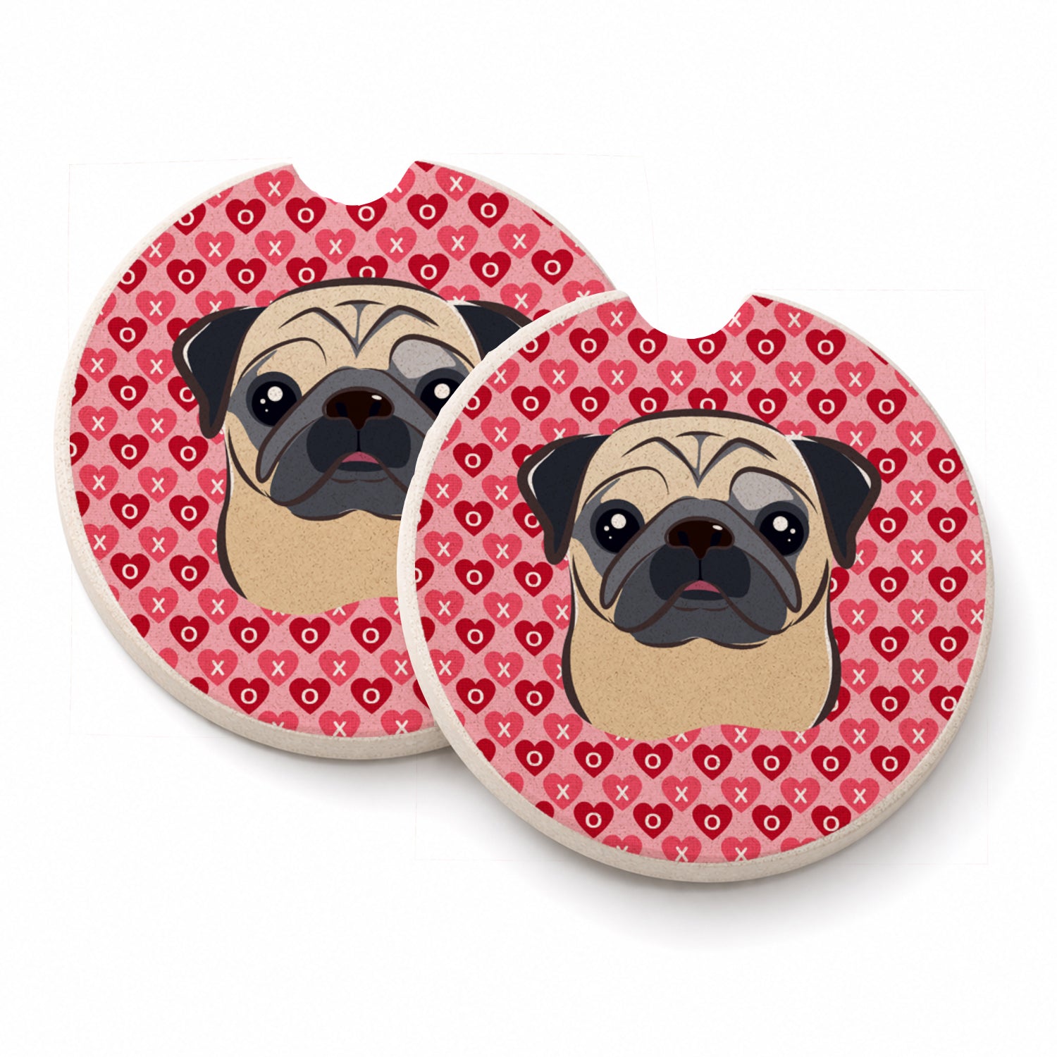 Fawn Pug Set of 2 Cup Holder Car Coasters Absorbent Round Sandstone Coasters Gifts for Men or Women, 2.5, Multicolor