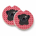 Black Pug Set of 2 Cup Holder Car Coasters Absorbent Round Sandstone Coasters Gifts for Men or Women, 2.5, Multicolor