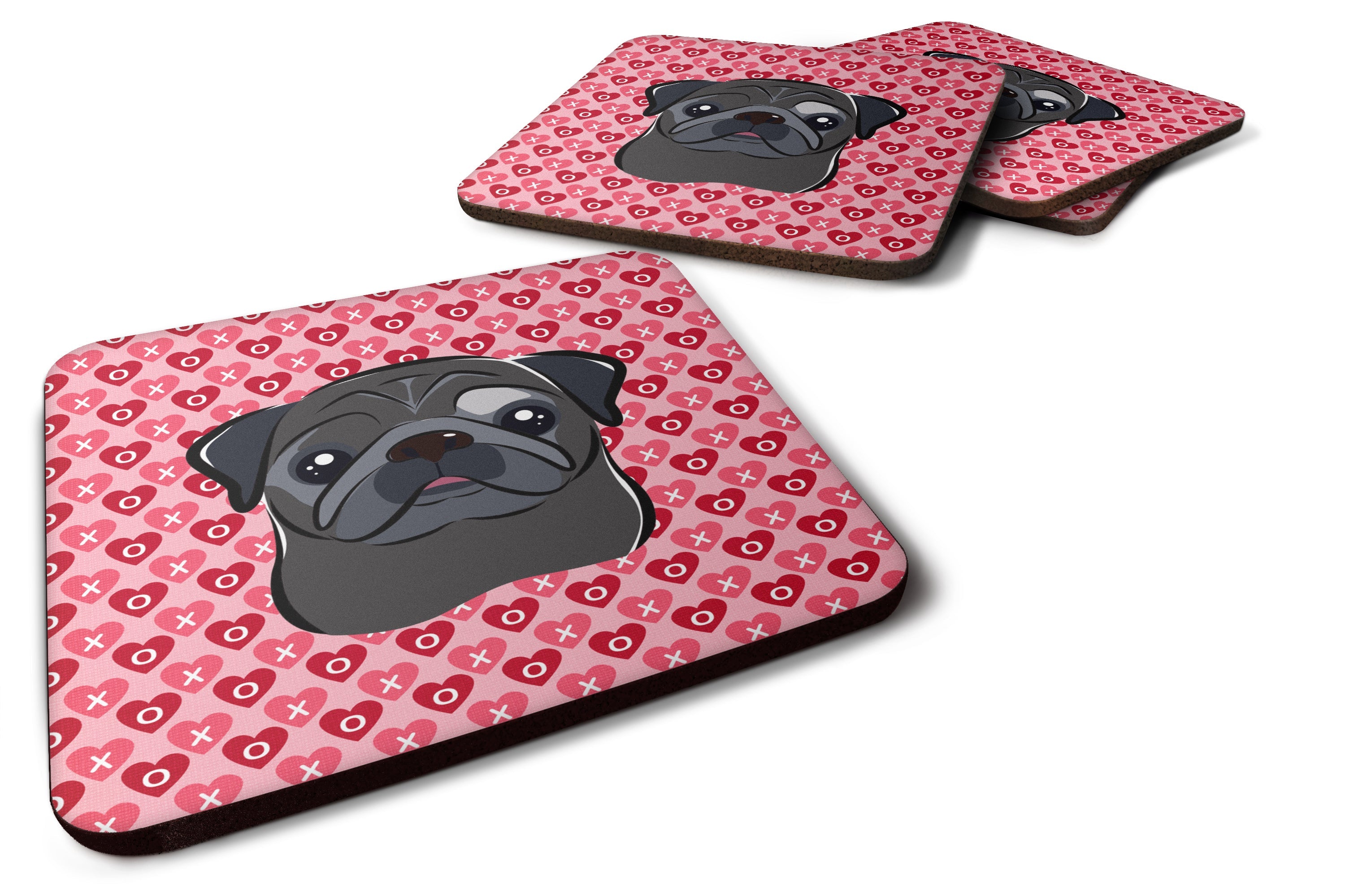 Black Pug Foam Coasters Set of 4 Cup Coasters for Indoor Outdoor, Tabletop Protection, Anti Slip, Mouse pad Material