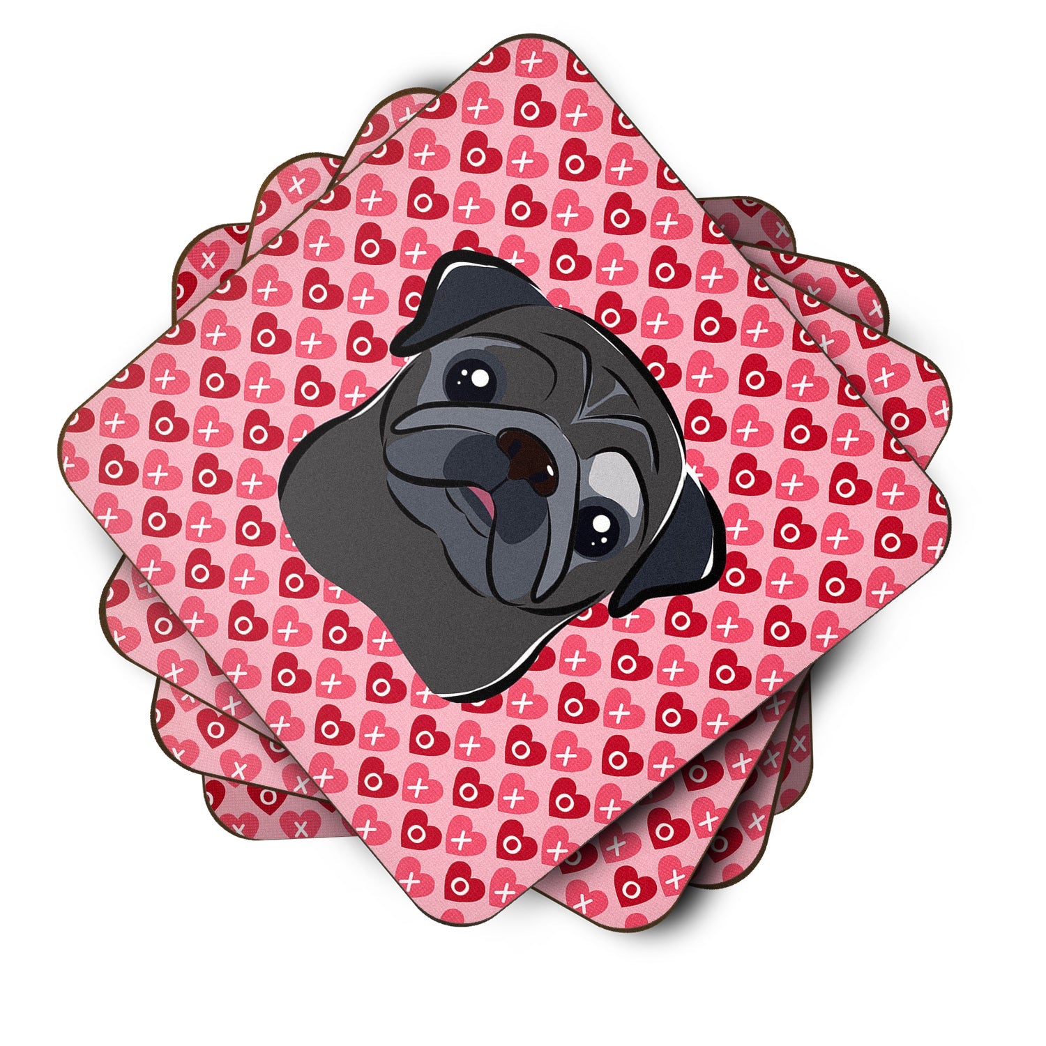 Black Pug Foam Coasters Set of 4 Cup Coasters for Indoor Outdoor, Tabletop Protection, Anti Slip, Mouse pad Material