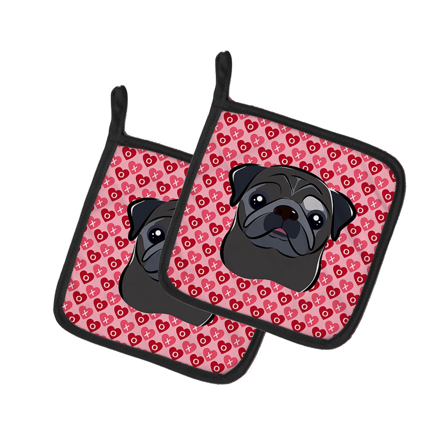 Black Pug Pot Holder Set of 2 Heat Resistant Quilted Hot Pads 7.5 x 7.5 Inch, Insulated Kitchen Trivets for Cooking & Baking