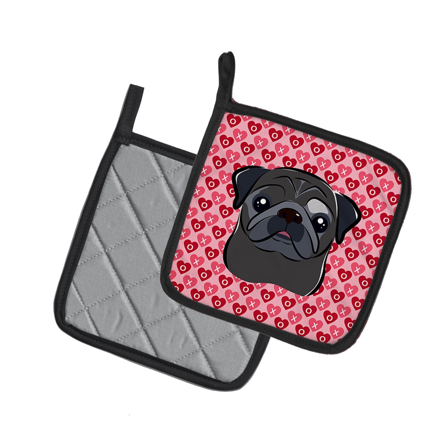 Black Pug Pot Holder Set of 2 Heat Resistant Quilted Hot Pads 7.5 x 7.5 Inch, Insulated Kitchen Trivets for Cooking & Baking