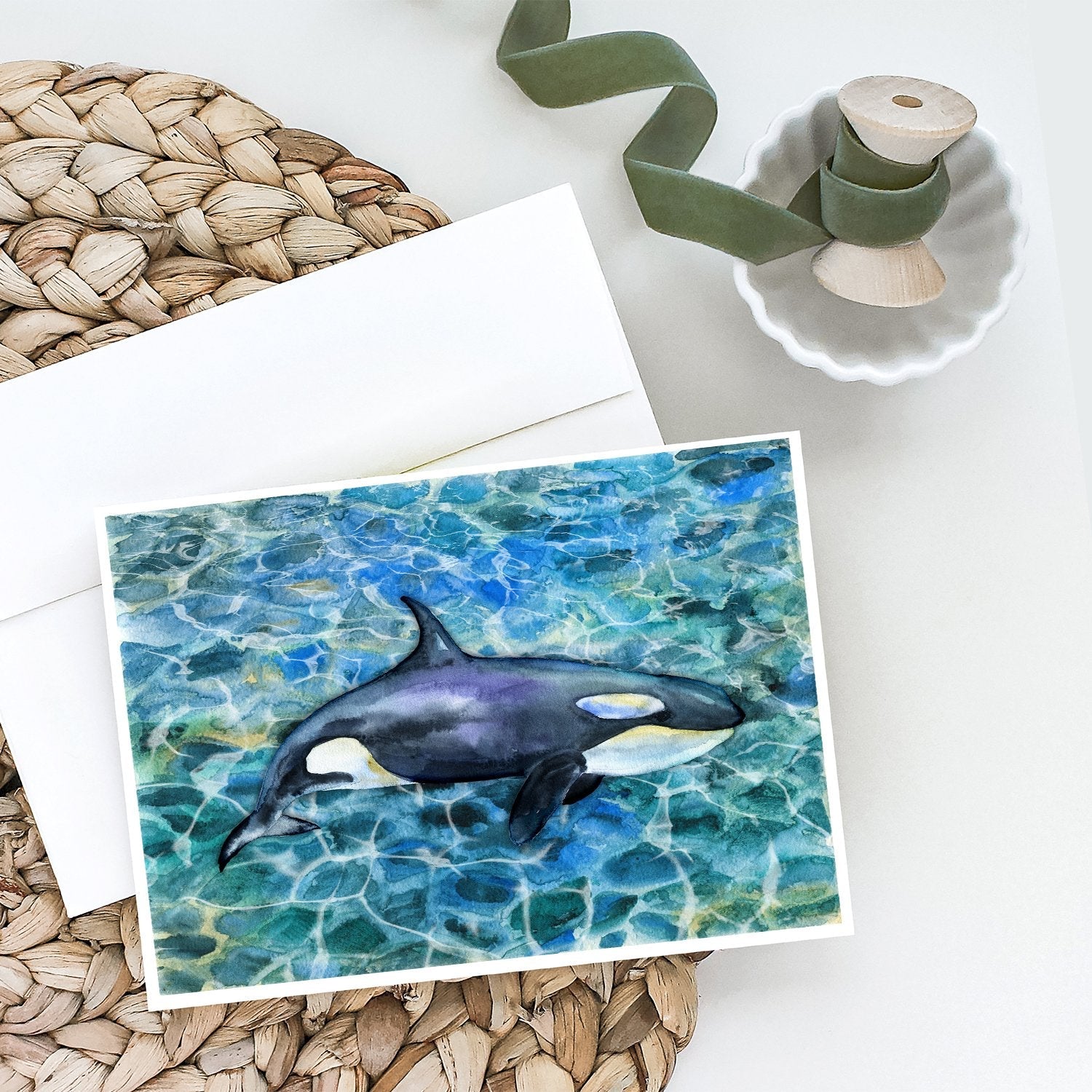 Killer Whale Orca Greeting Cards Pack of 8 Blank Cards with Envelopes Whimsical A7 Size 5x7