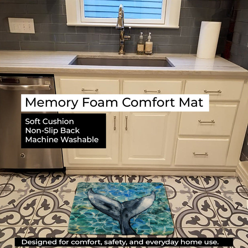 Whale Tail Memory Foam Kitchen Mat Machine Washable Anti-Fatigue Cushion Comfort Bath or Kitchen Rug