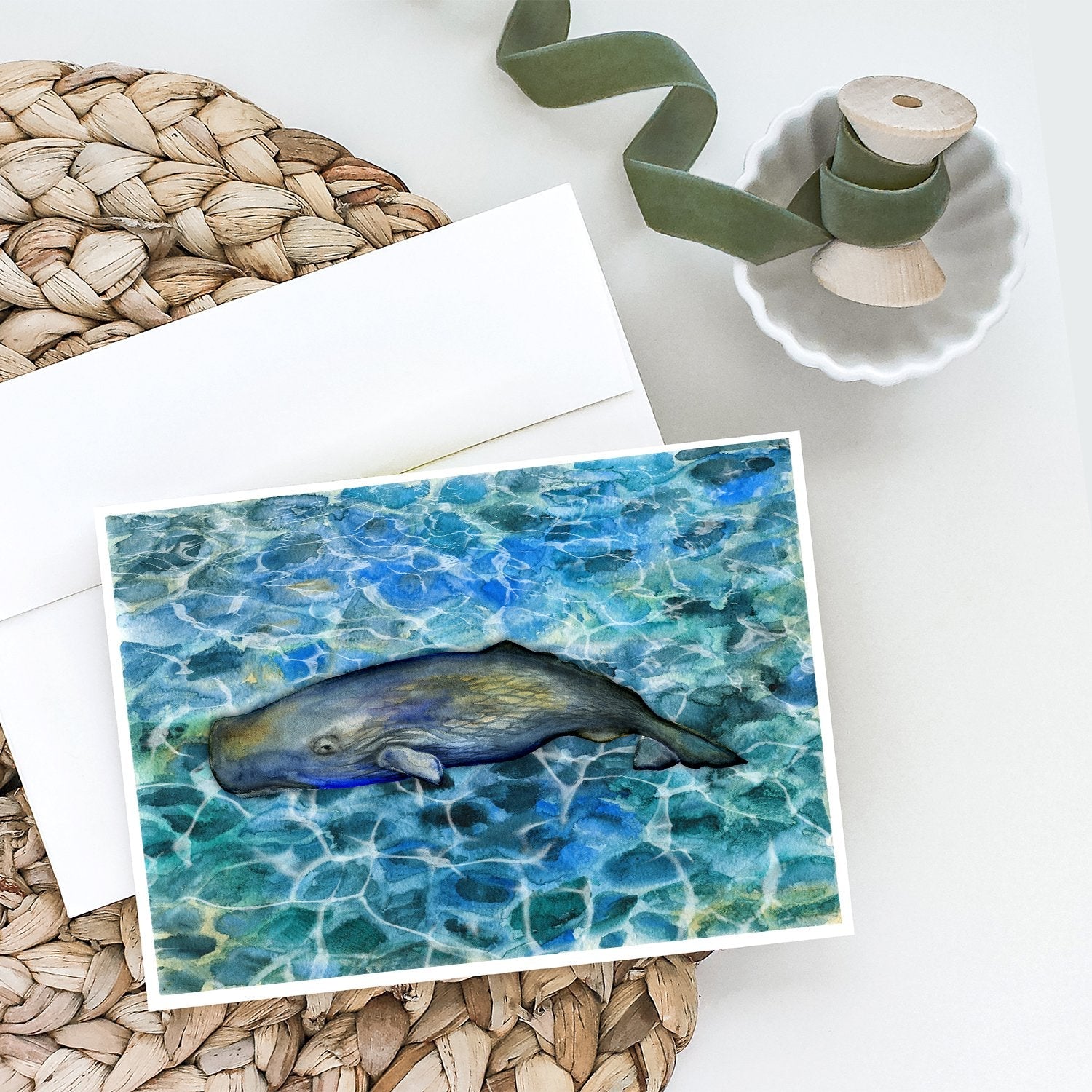 Sperm Whale Cachalot Greeting Cards Pack of 8 Blank Cards with Envelopes Whimsical A7 Size 5x7