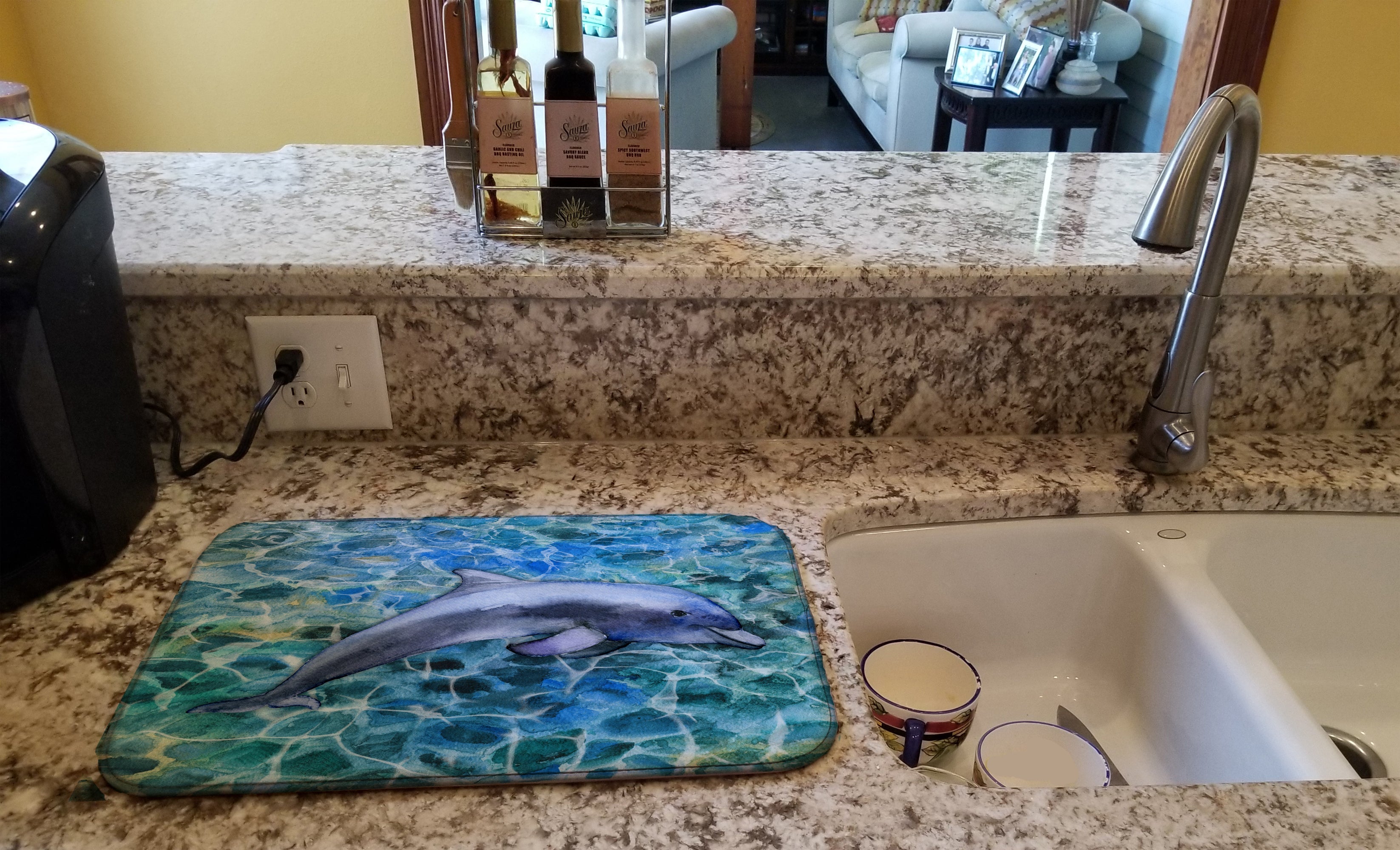 Dolphin Dish Drying Mat Absorbent Dish Drying Mat Pad for Kitchen Counter Dish Drainer Mat for Countertop, 14 x 21", Multicolor