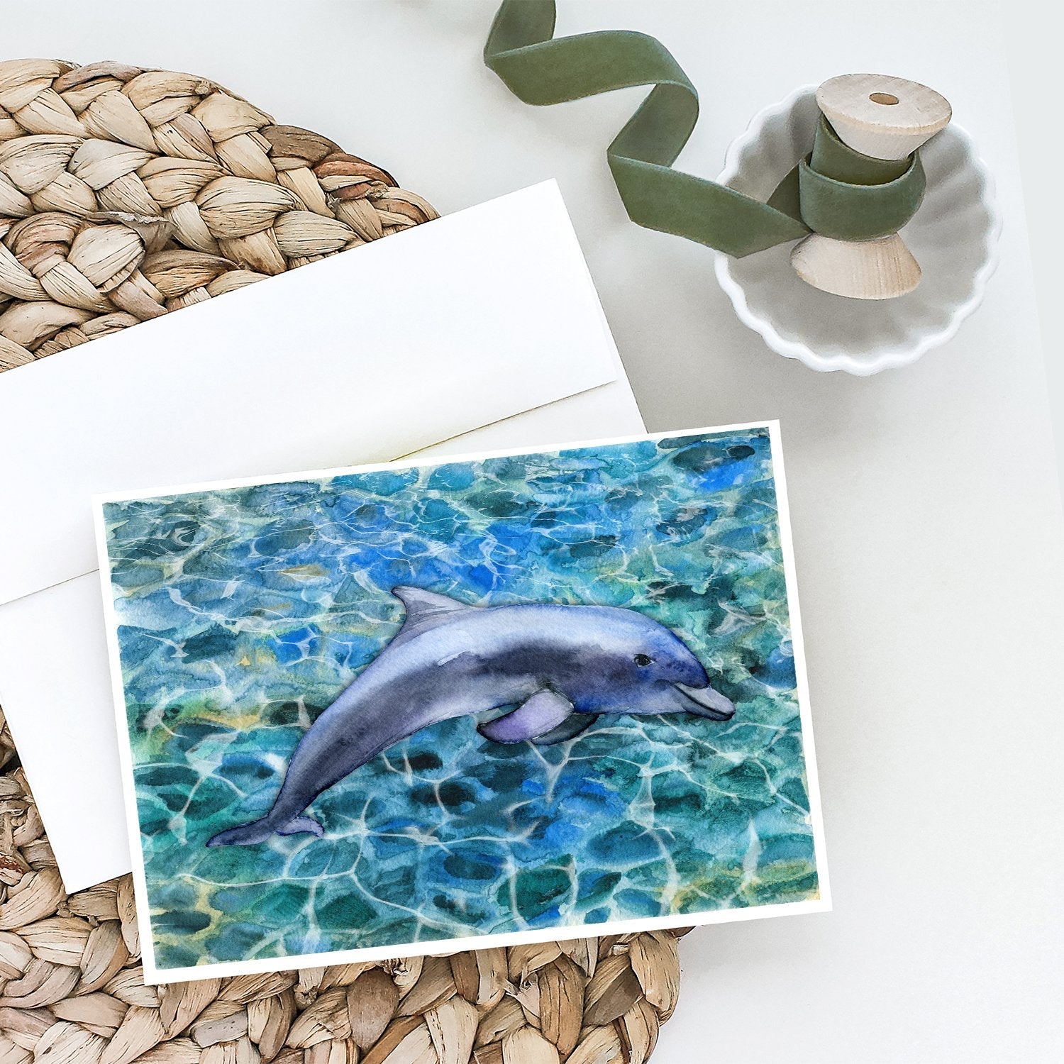 Dolphin Greeting Cards Pack of 8 Blank Cards with Envelopes Whimsical A7 Size 5x7