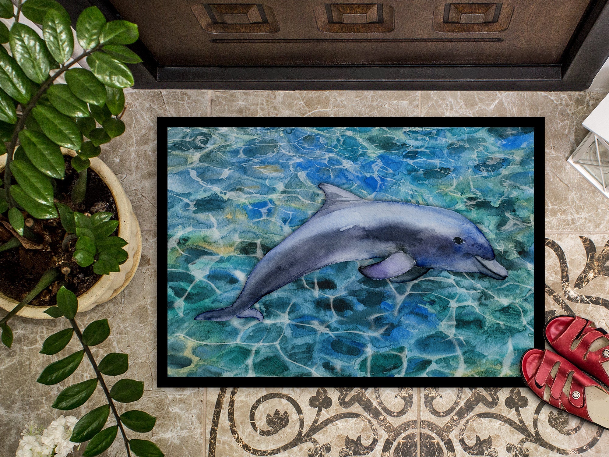 Dolphin Doormat Indoor Outdoor 18H X 27W Front Door Mat Rugs for Entryway, Non Slip Washable