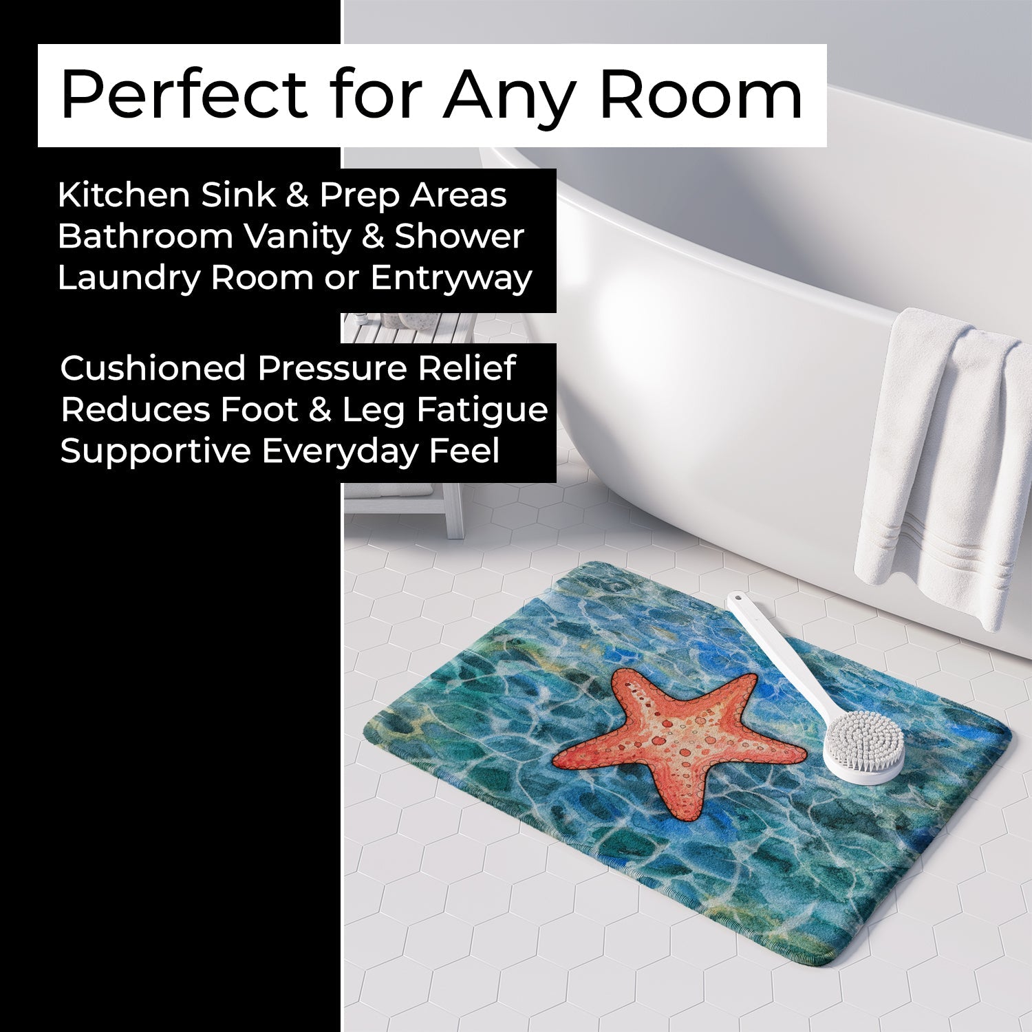 Starfish Memory Foam Kitchen Mat Machine Washable Anti-Fatigue Cushion Comfort Bath or Kitchen Rug