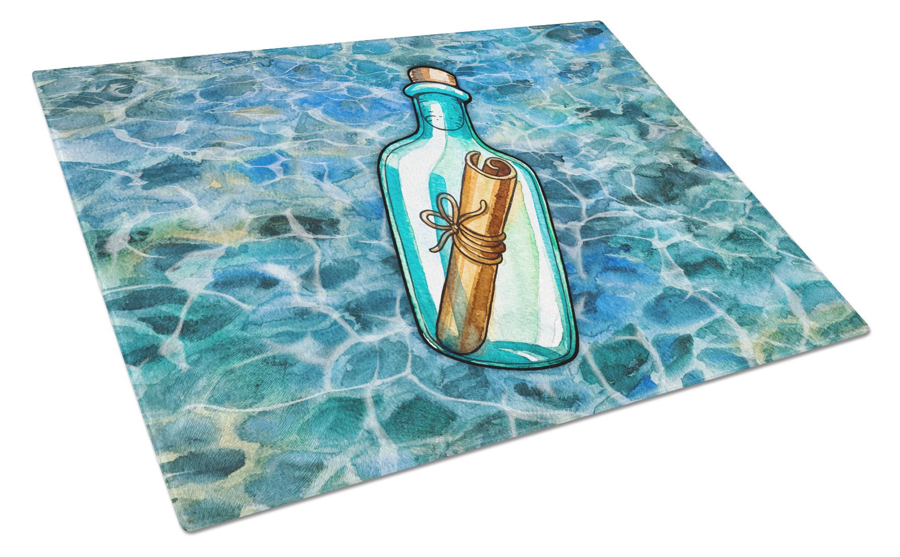 Message in a Bottle Cutting Board Tempered Glass Kitchen Cutting Surface, Heat Resistant Chopping, Non-Slip Feet, Food Prep & Serving