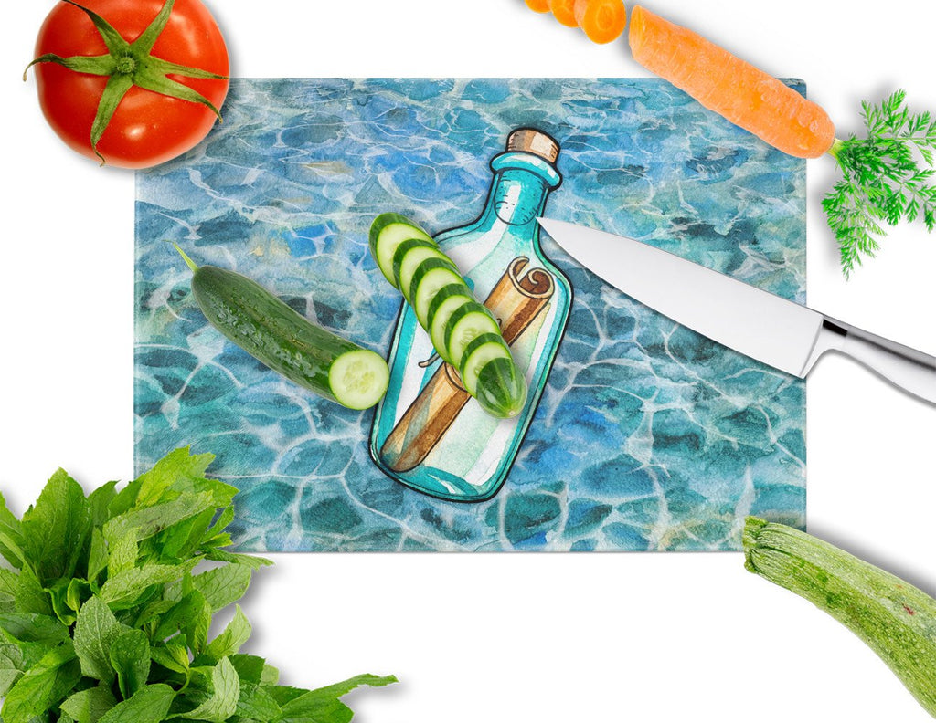 Message in a Bottle Cutting Board Tempered Glass Kitchen Cutting Surface, Heat Resistant Chopping, Non-Slip Feet, Food Prep & Serving
