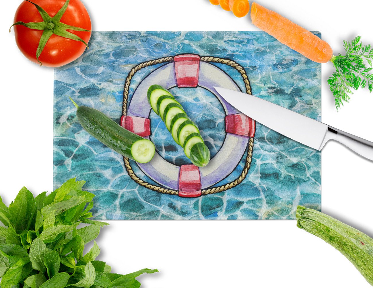 Life Saver Cutting Board Tempered Glass Kitchen Cutting Surface, Heat Resistant Chopping, Non-Slip Feet, Food Prep & Serving