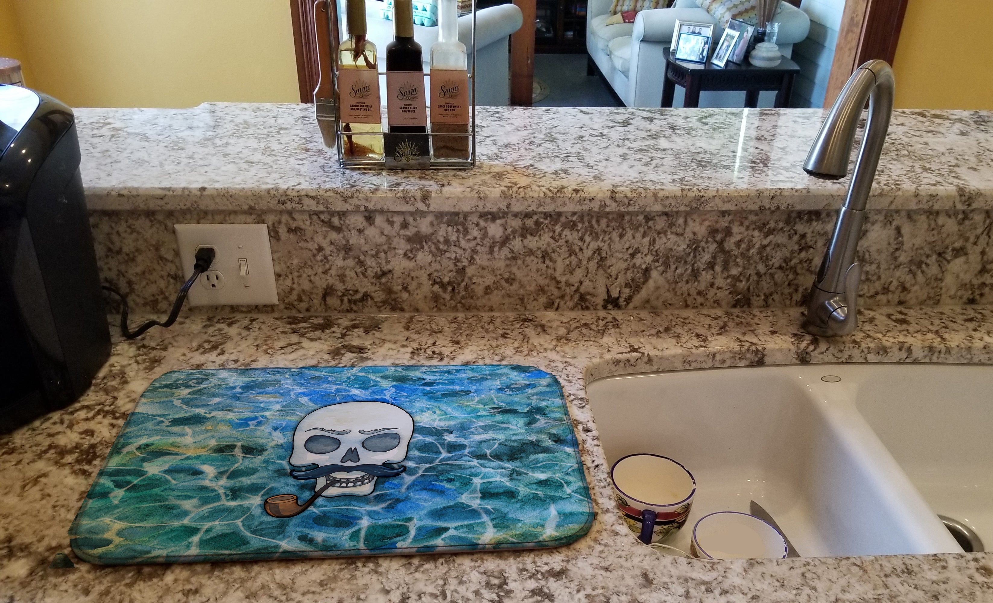 Skeleton Skull Pirate Dish Drying Mat Absorbent Dish Drying Mat Pad for Kitchen Counter Dish Drainer Mat for Countertop, 14 x 21", Multicolor