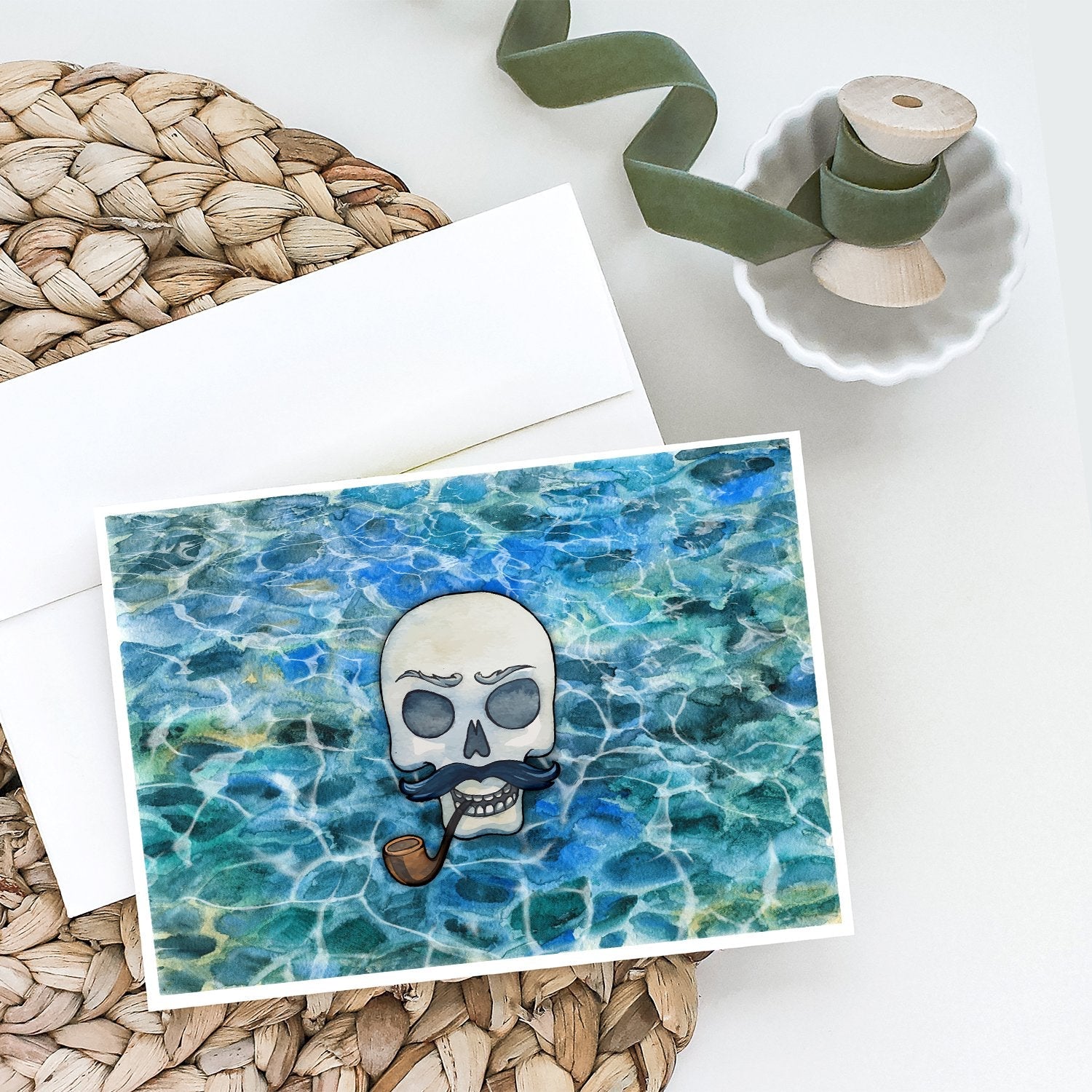 Skeleton Skull Pirate Greeting Cards Pack of 8 Blank Cards with Envelopes Whimsical A7 Size 5x7