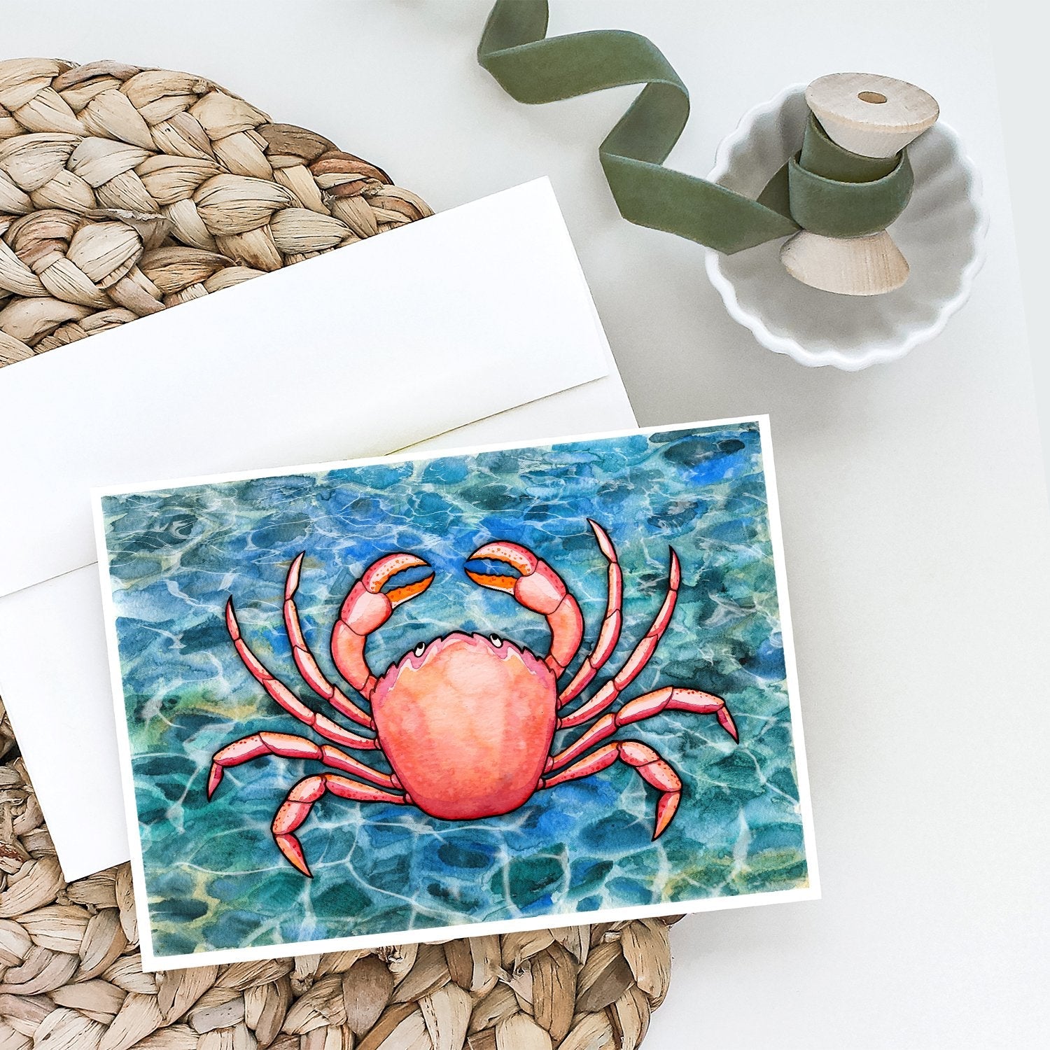 Crab Greeting Cards Pack of 8 Blank Cards with Envelopes Whimsical A7 Size 5x7
