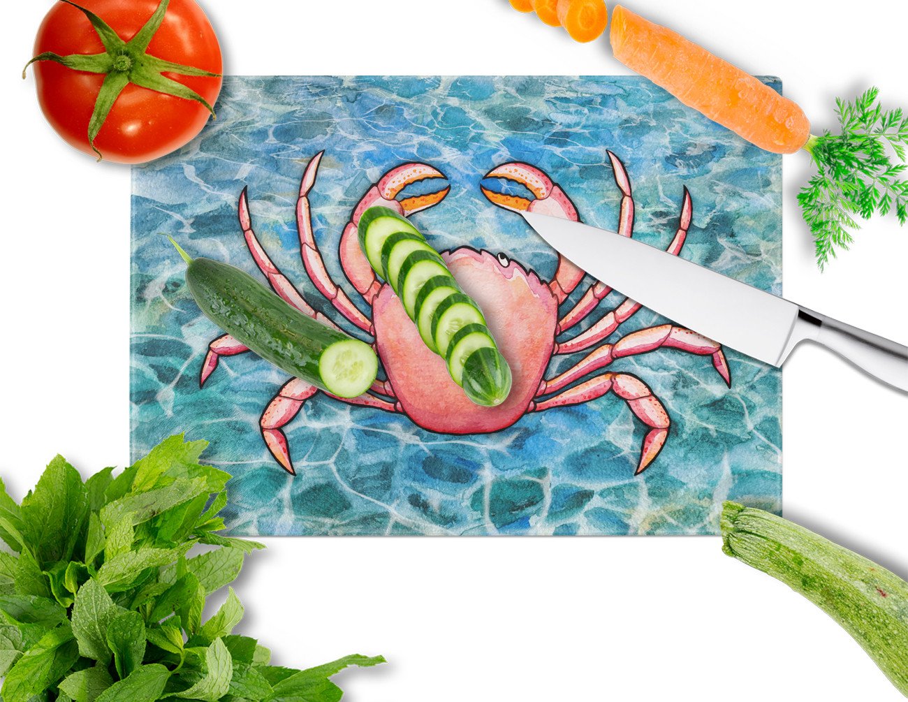 Crab Cutting Board Tempered Glass Kitchen Cutting Surface, Heat Resistant Chopping, Non-Slip Feet, Food Prep & Serving