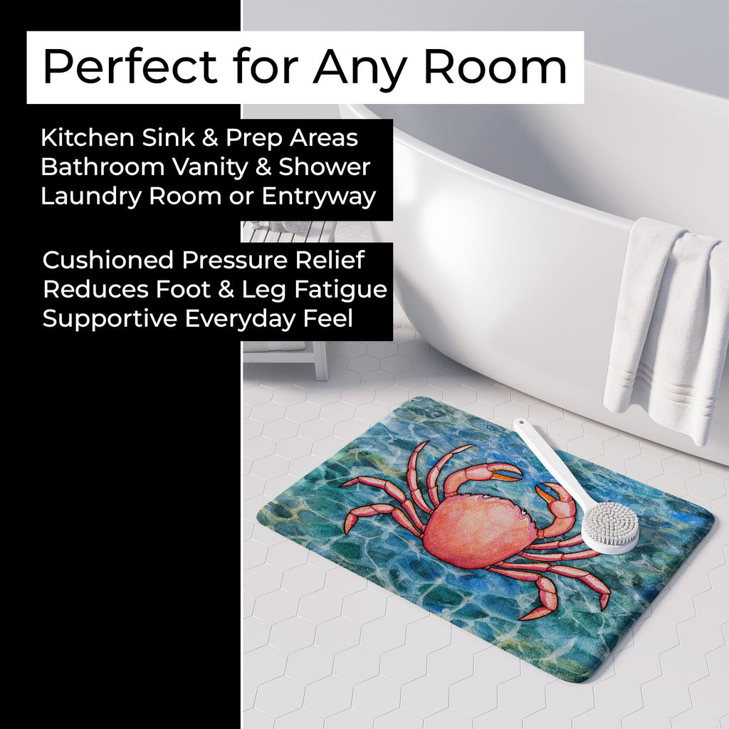 Crab Memory Foam Kitchen Mat Machine Washable Anti-Fatigue Cushion Comfort Bath or Kitchen Rug