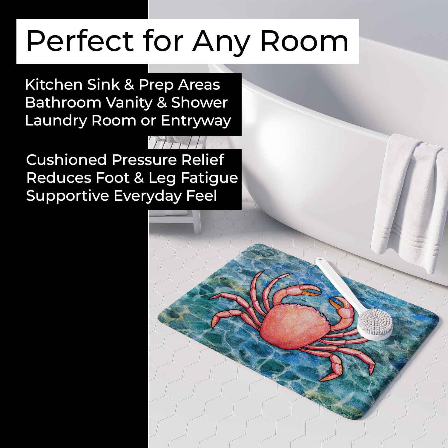 Crab Memory Foam Kitchen Mat Machine Washable Anti-Fatigue Cushion Comfort Bath or Kitchen Rug
