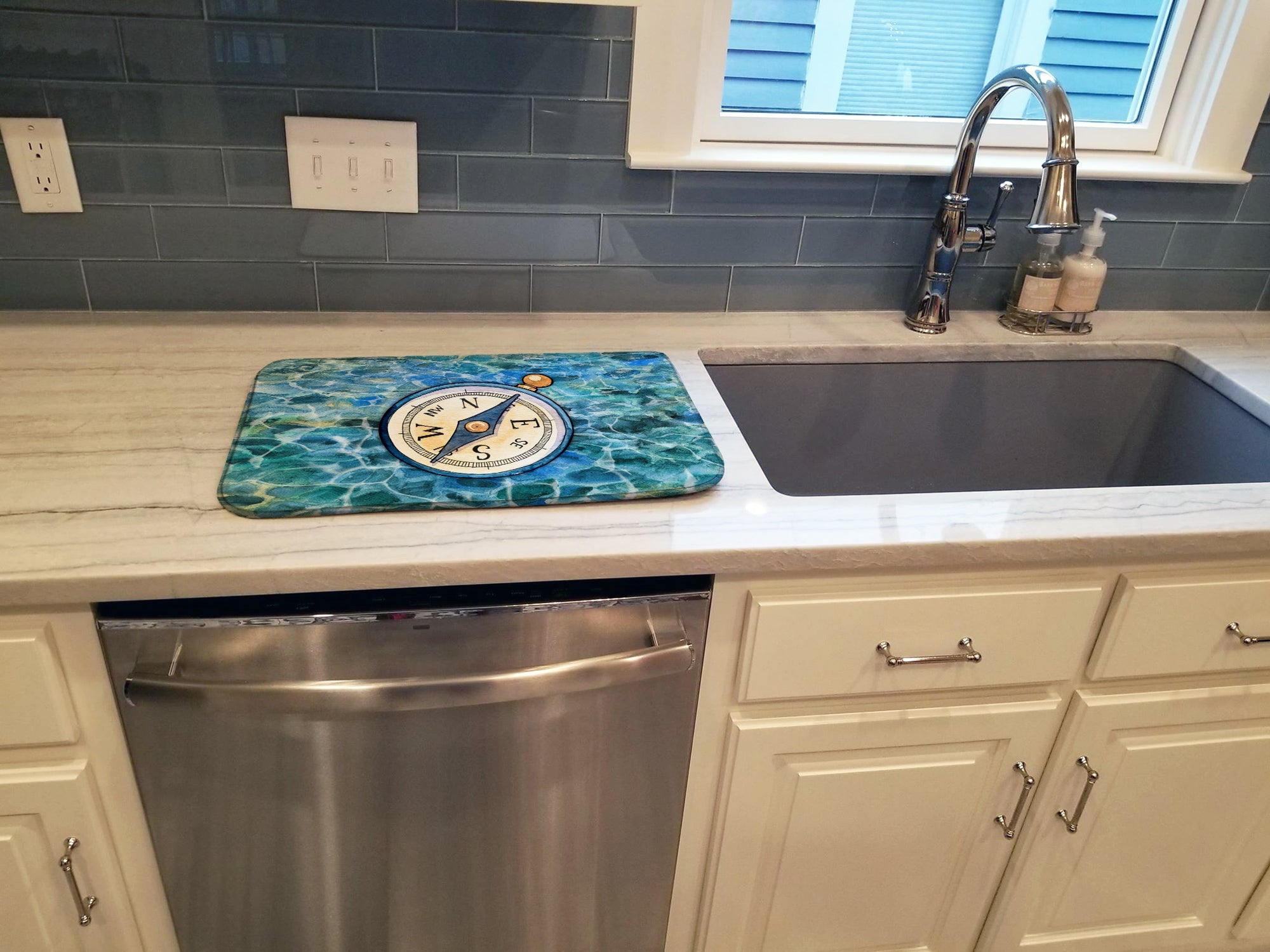 Compass Dish Drying Mat Absorbent Dish Drying Mat Pad for Kitchen Counter Dish Drainer Mat for Countertop, 14 x 21", Multicolor