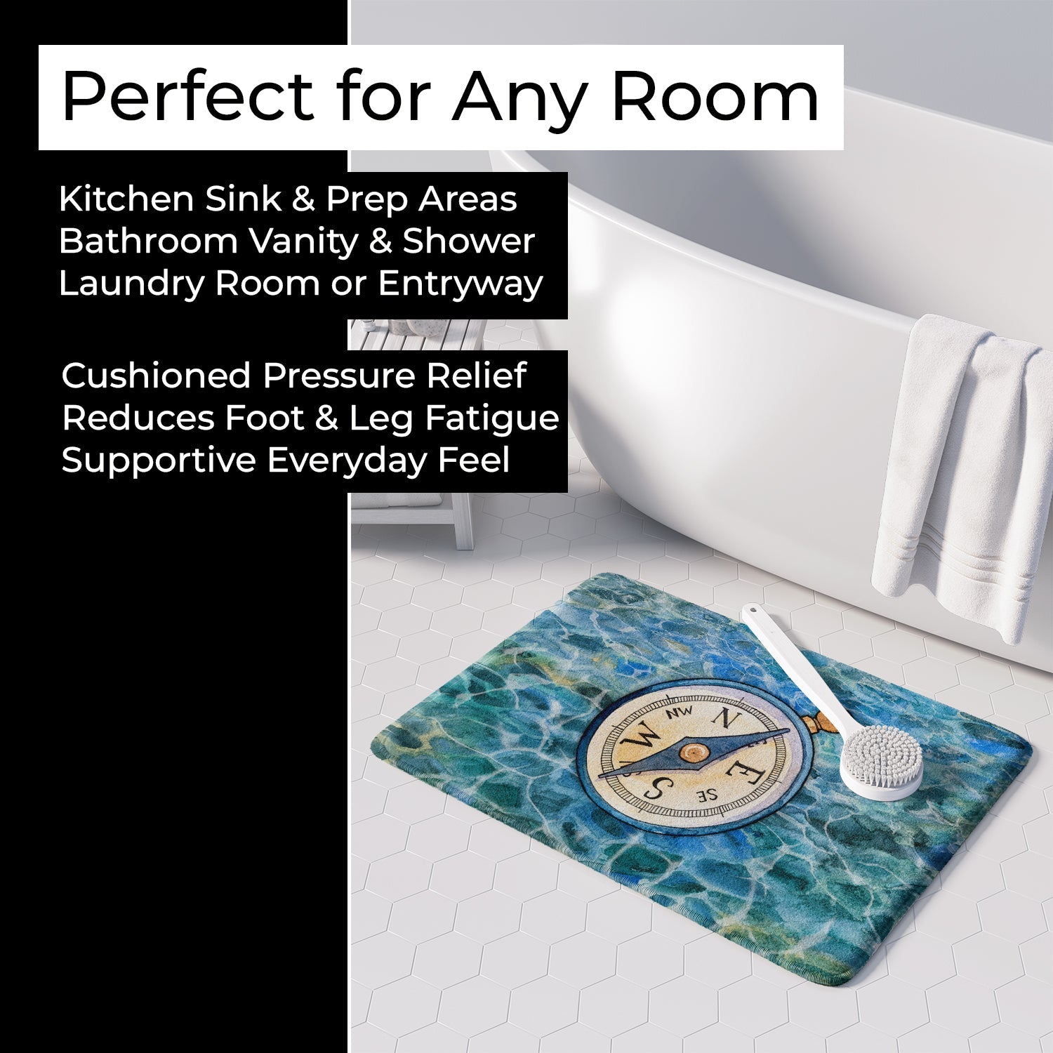 Compass Memory Foam Kitchen Mat Machine Washable Anti-Fatigue Cushion Comfort Bath or Kitchen Rug