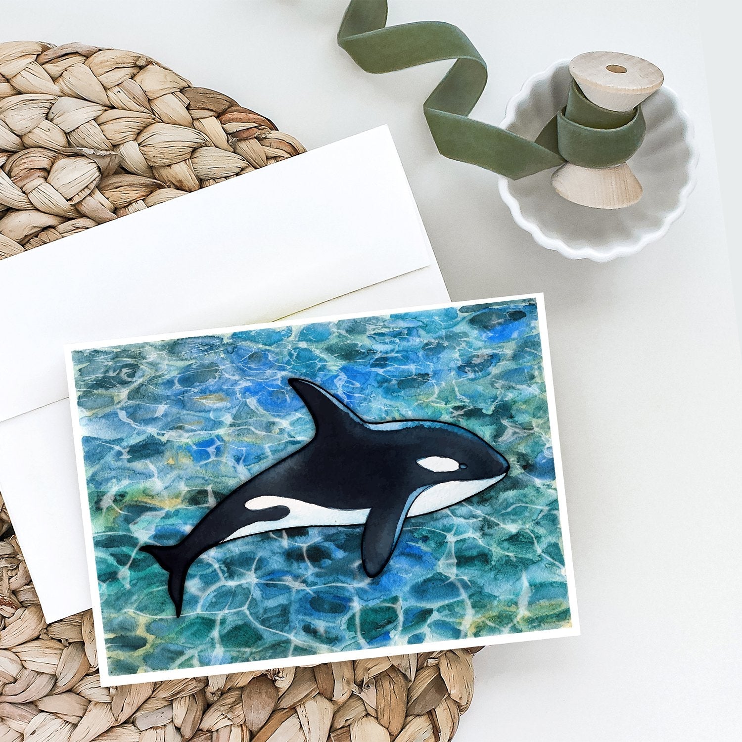 Killer Whale Orca Greeting Cards Pack of 8 Blank Cards with Envelopes Whimsical A7 Size 5x7