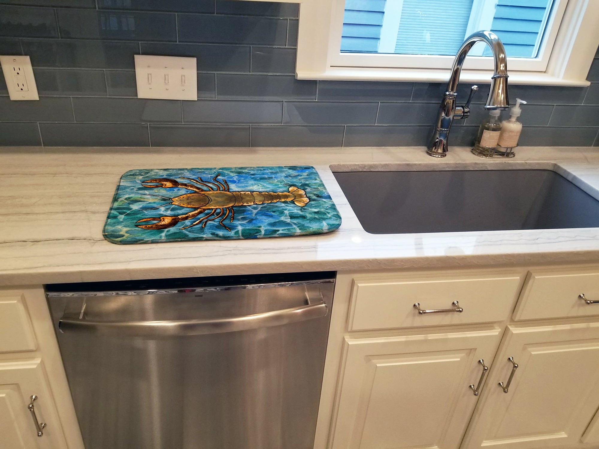 Lobster Dish Drying Mat Absorbent Dish Drying Mat Pad for Kitchen Counter Dish Drainer Mat for Countertop, 14 x 21", Multicolor