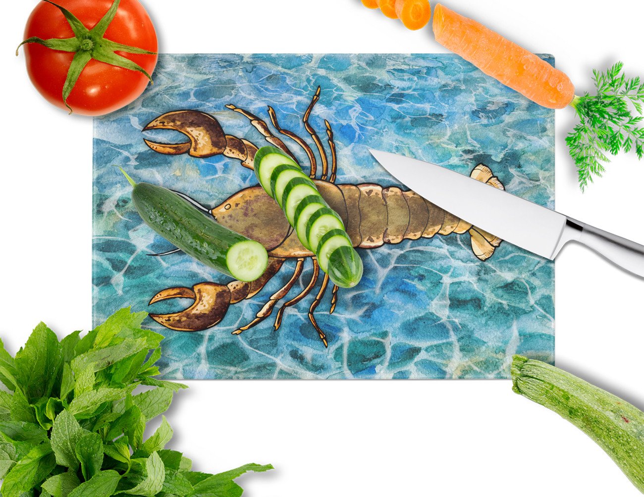 Lobster Cutting Board Tempered Glass Kitchen Cutting Surface, Heat Resistant Chopping, Non-Slip Feet, Food Prep & Serving