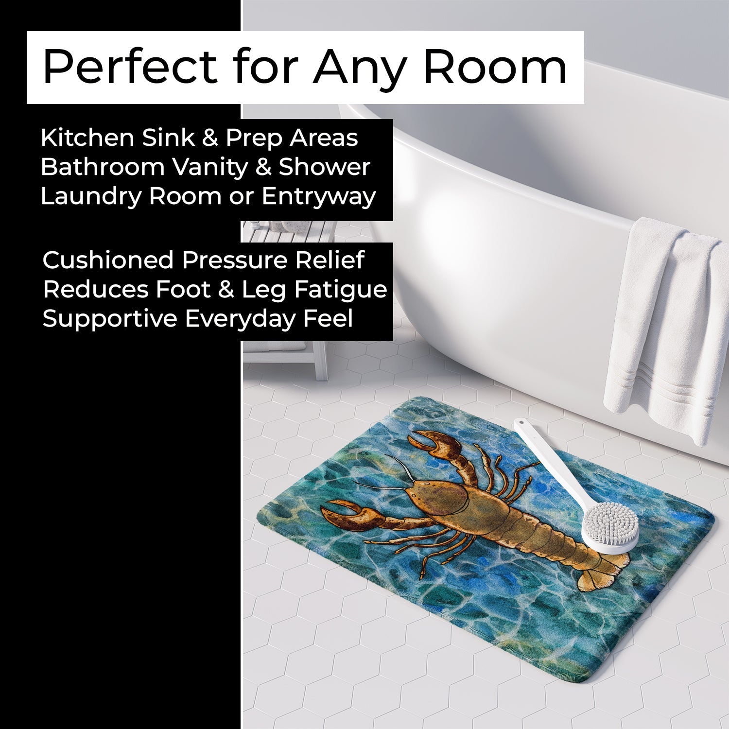 Lobster Memory Foam Kitchen Mat Machine Washable Anti-Fatigue Cushion Comfort Bath or Kitchen Rug